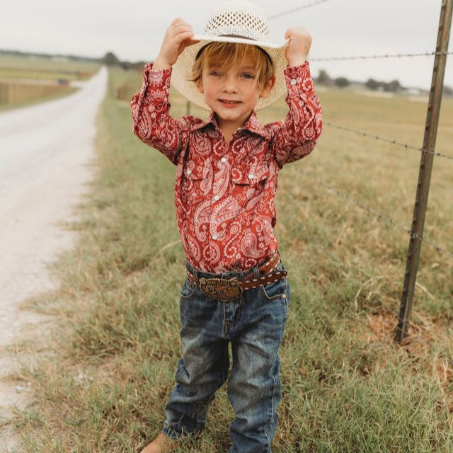 Maroon Paisley LS Pearl Snap Shirt, Size 2T-5T (Sold pack of 8)