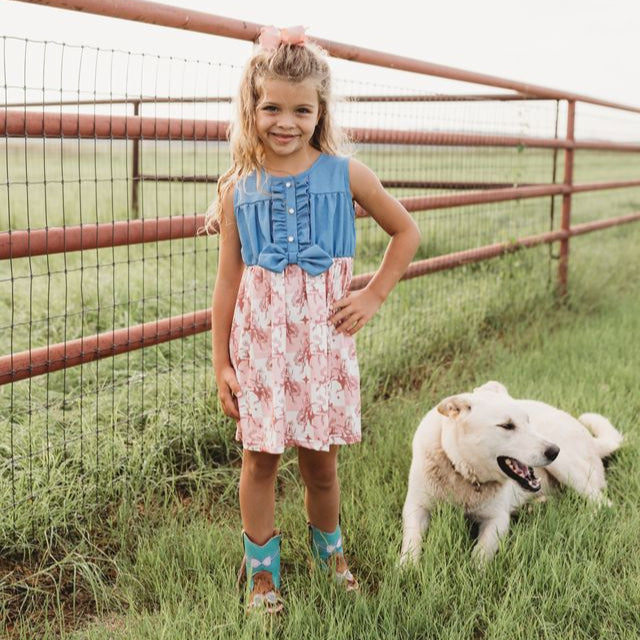 Plaid Bucking Horse Denim Dress, Size 6-7T (Sold pack of 2)