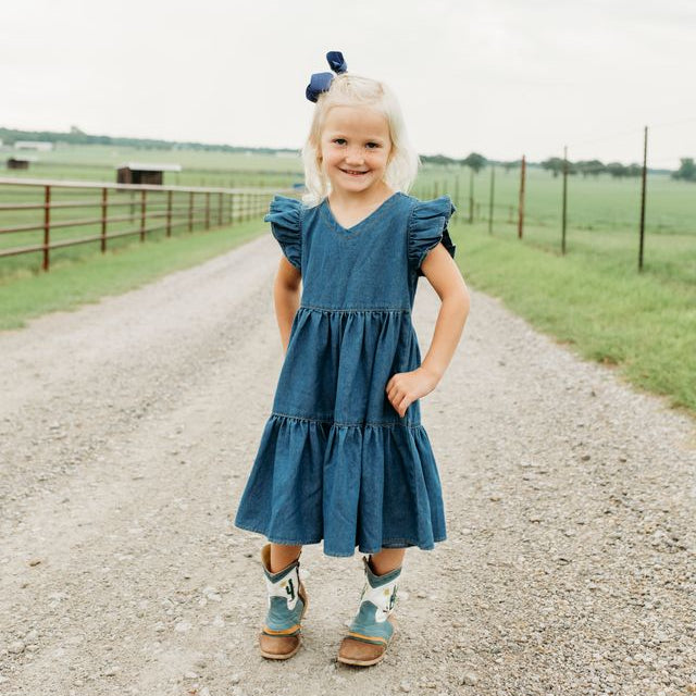 Denim Ruffle Sleeve Dress, 0-5T (Sold packs of 7)