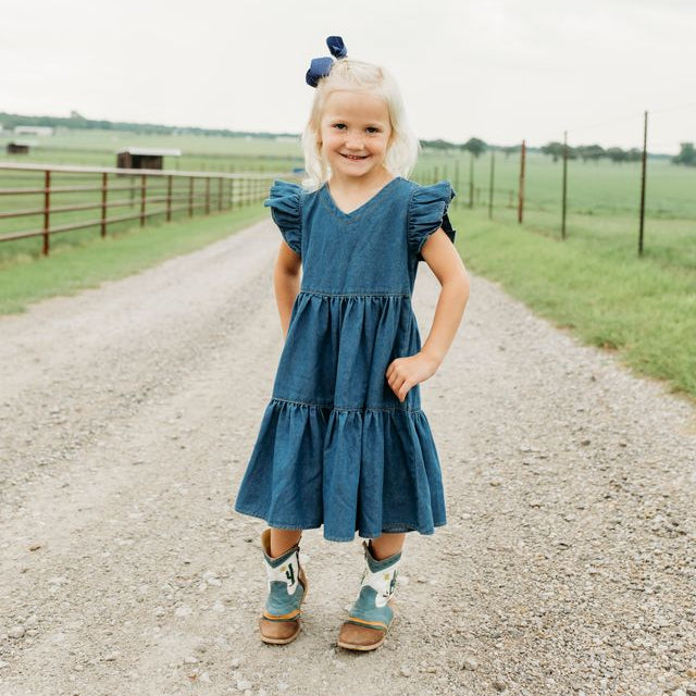 Denim Ruffle Sleeve Dress, 6-7 (Sold packs of 2) Shea Baby Wholesale Denim Ruffle Sleeve Dress, 6-7 (Sold packs of 2) Shea Baby Wholesale