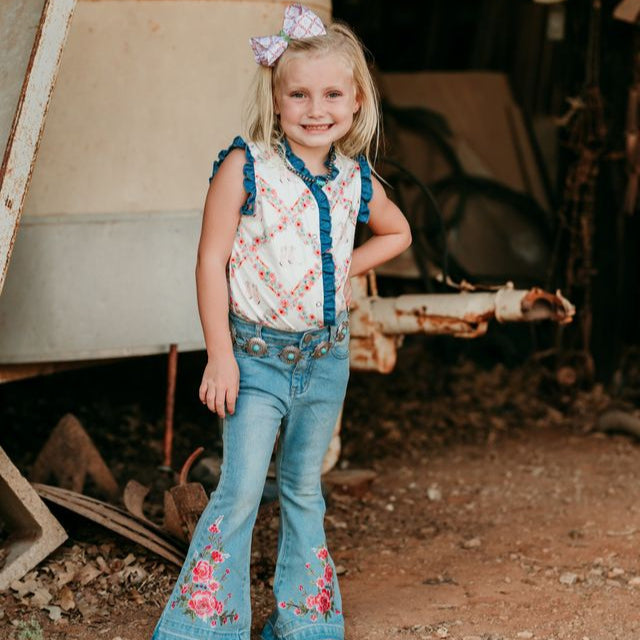 Floral Boot Denim Shirt, Size 3T-5T (Sold pack of 6)