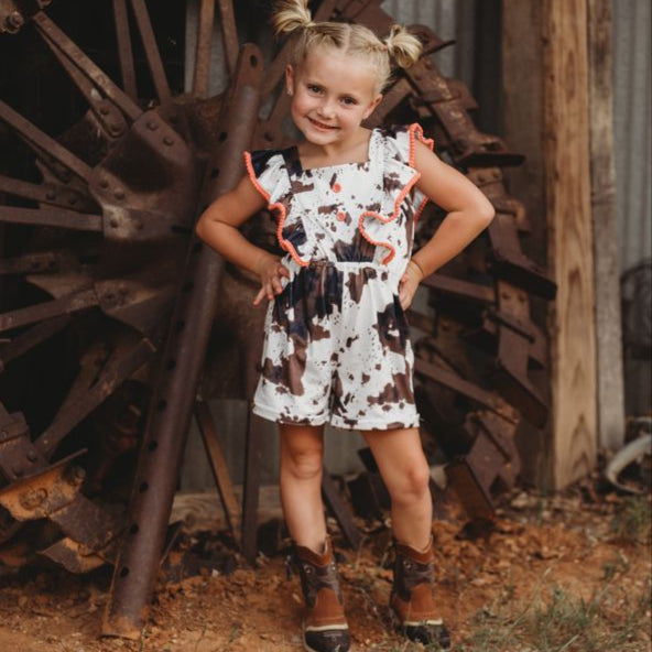 Brown Cowprint Romper, Size 6-7T (Sold pack of 2)