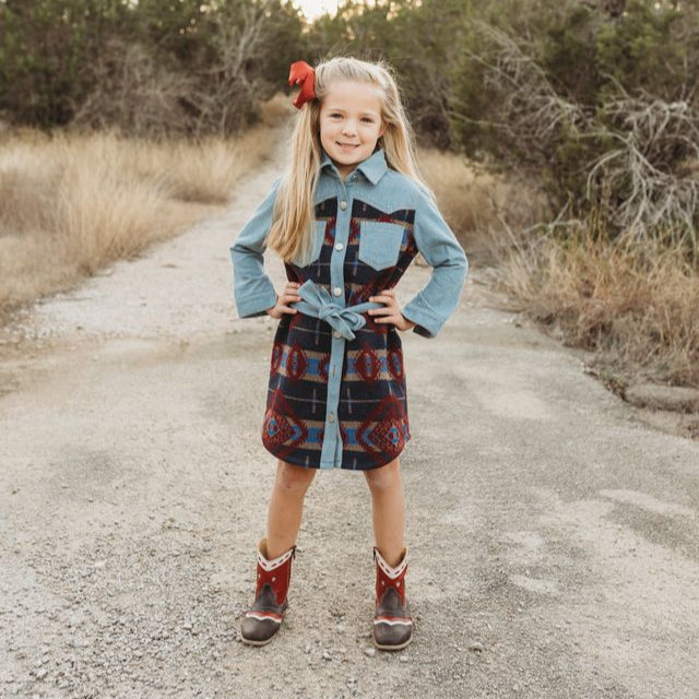 Aztec Denim Dress,  6-7 (Sold pack of 2)
