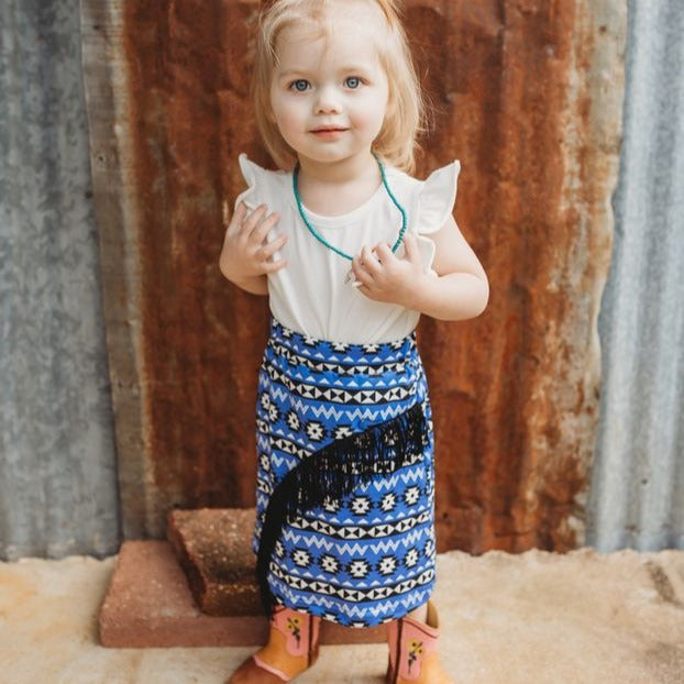 Blue Aztec Long 3/4 Fringe, 0-5T (Sold pack of 7)