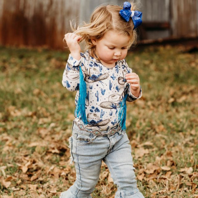 Rancher Cowgirl Long Sleeve Fringe Onesie, Size 0-2T (Pack of 8)