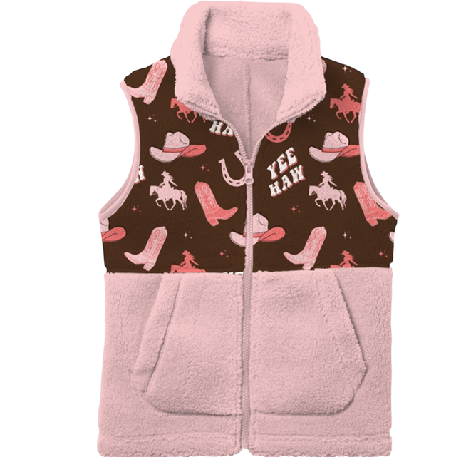 Yeehaw Cowgirl Fleece Vest, Size 6-7 (Sold in pack of 2)