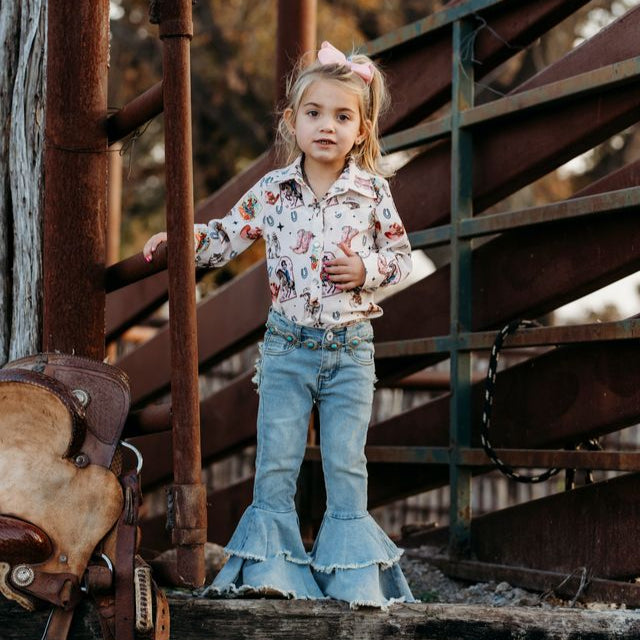 Pink Vintage Cowgirl Pearl Snap Shirt, Sizes 3T-5T (Sold in pack of 6)