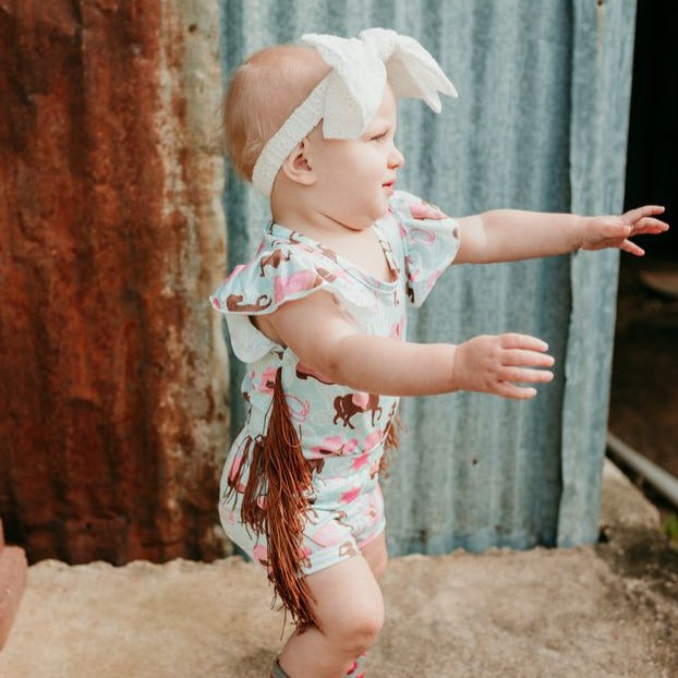 Turq Cowgirl w/t Fringe Onesie, 0-2T (Sold pack of 8)