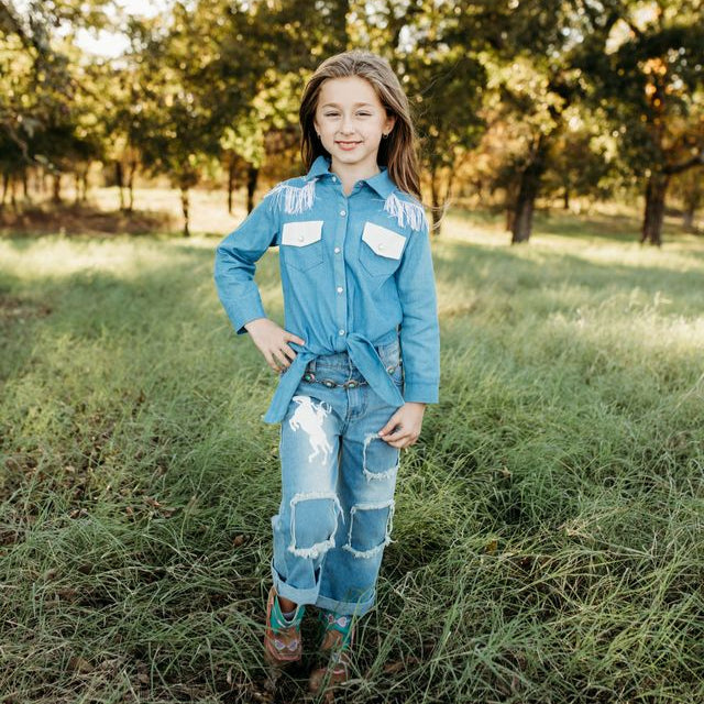 Raring Horse Denim Tie Shirt, Size 3T-5T (Sold pack of 6)