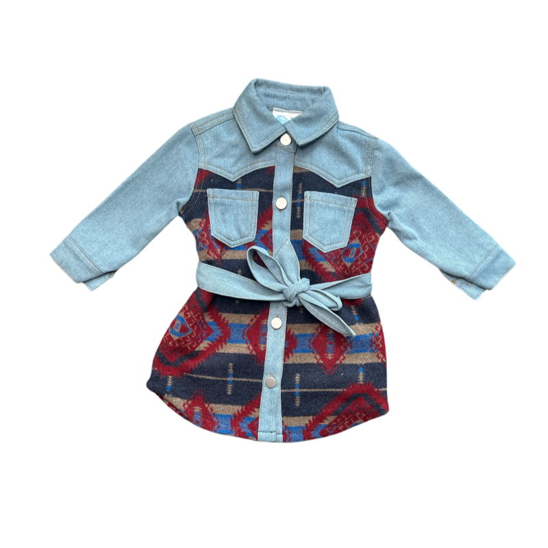 YOUTH Aztec Denim Dress, 8-12 (Sold pack of 6)