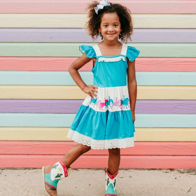 Free Spirit Teal Ruffle Dress, Size 6T-7T (Sold pack of 2)