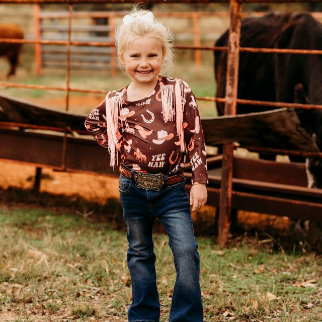 Yeehaw Cowgirl LS Fringe Shirt, Size 3T-5T (Pack of 6)