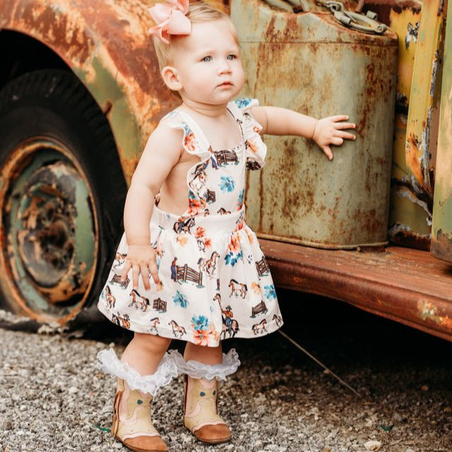 Ranch Hand Cross Romper, Size 0-2T (Sold pack of 8)