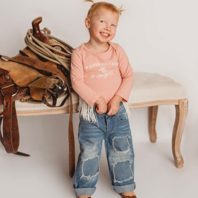 Literally Just A Cowgirl LS Fringe Onesie, Size 0-2T (Pack of 8)