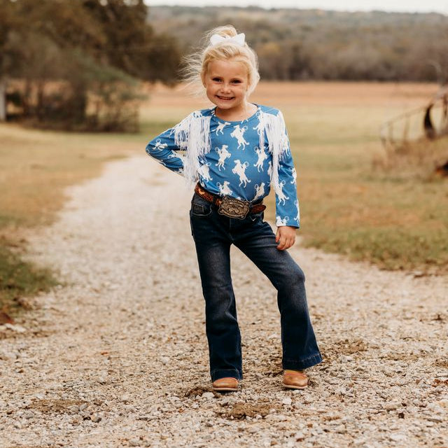 Rearing Horse Long Sleeve Fringe Shirt, Size 3T-5T (Pack of 6)