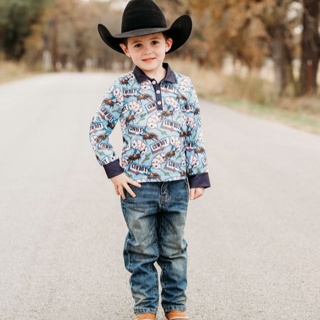 Vegas Cowboy LS Polo Shirt, 2T-5T (Sold pack of 8)
