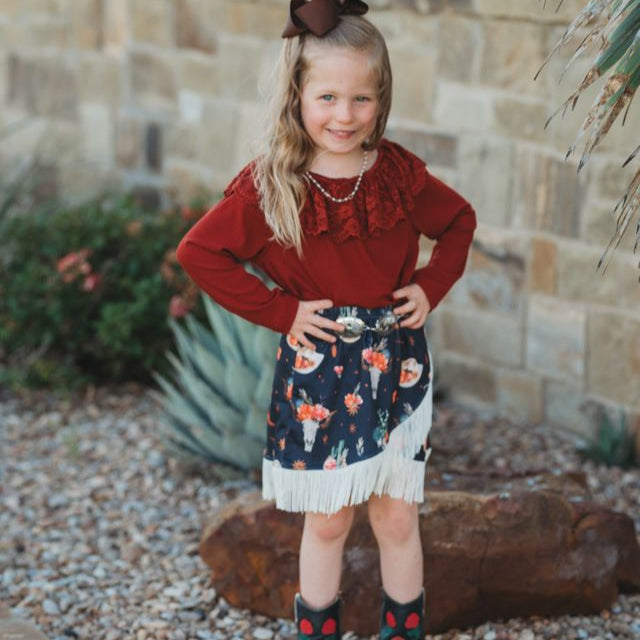 Maroon Lace LS Shirt, Size 3T-5T (Sold pack of 6)