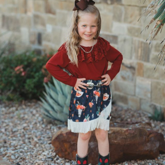 Maroon Lace LS Shirt, Size 6-7 (Sold pack of 4)