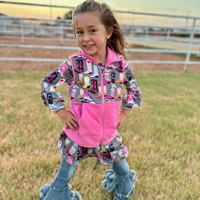 Boot Print Fleece Girls Vest, Size 6-7 (Sold in pack of 2)
