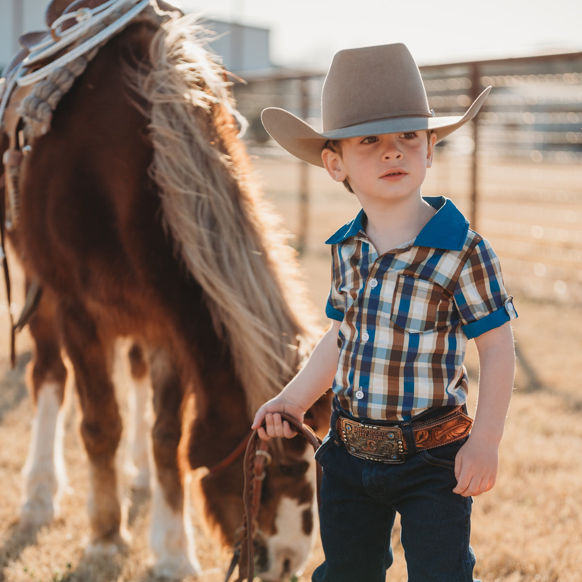 Blue Plaid Short Sleeve Shirt, 2T-5T (Sold pack of 8)