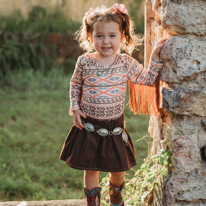 Brown Aztec Long Sleeve Onesie, 0-2T (WSP 50% Off, Sold pack of 12)