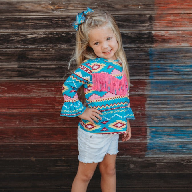 Aztec Bell Sleeve Shirt, 3T-5T (Sold pack of 6)