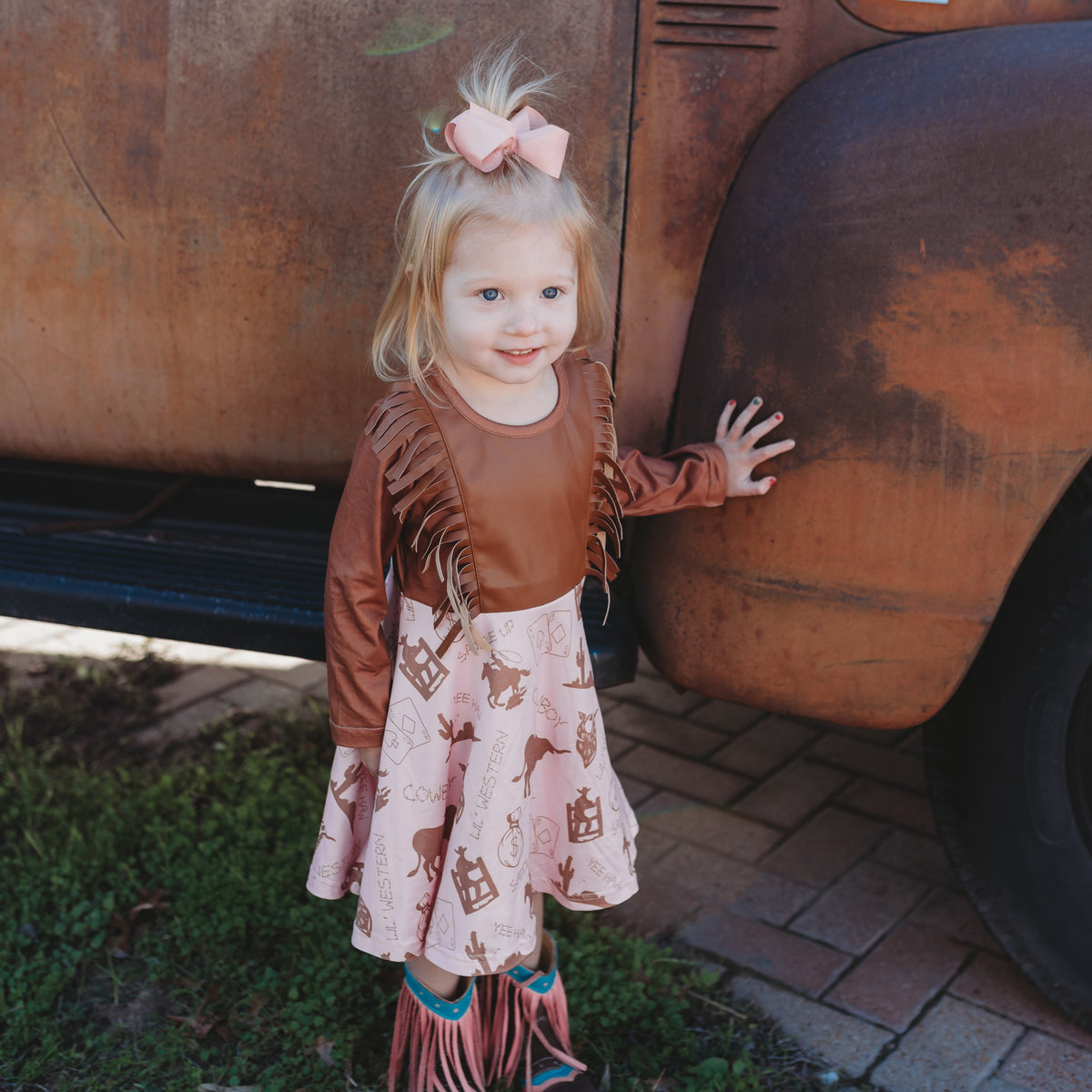 Gambler Cowgirl Leather Fringe Dress, 6-12M-5T (Sold pack of 6)
