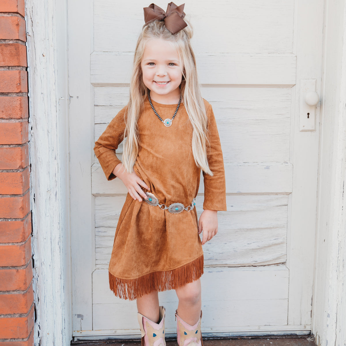 Long Sleeve Suede Dress Size 6-7T (Sold pack of 2)