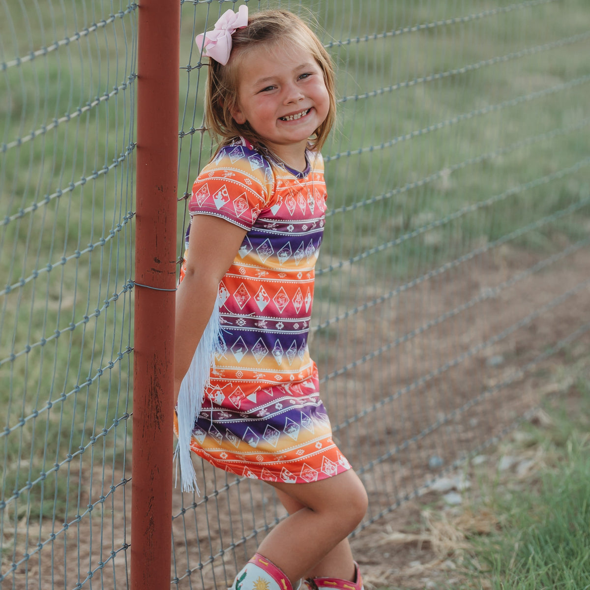 Neon Aztec Dress w/t Fringe Size 6-7 (WSP 50% off, Sold in pack of 4)