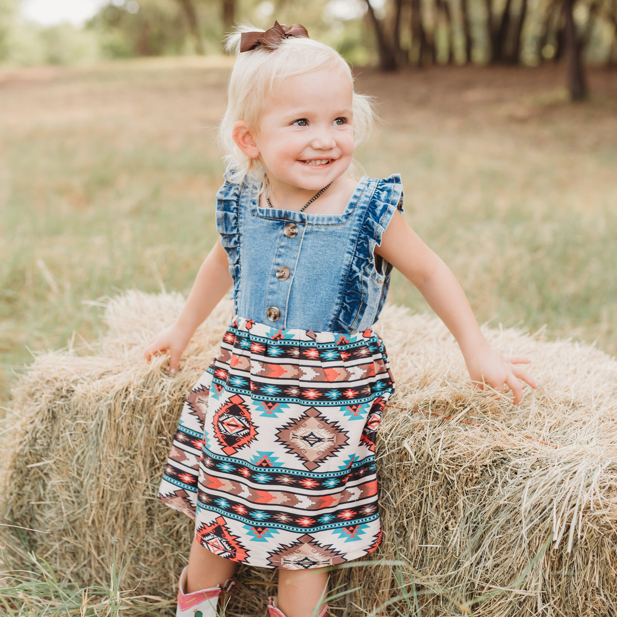 Denim & Aztec Dress, 0-5T (Sold pack 7)