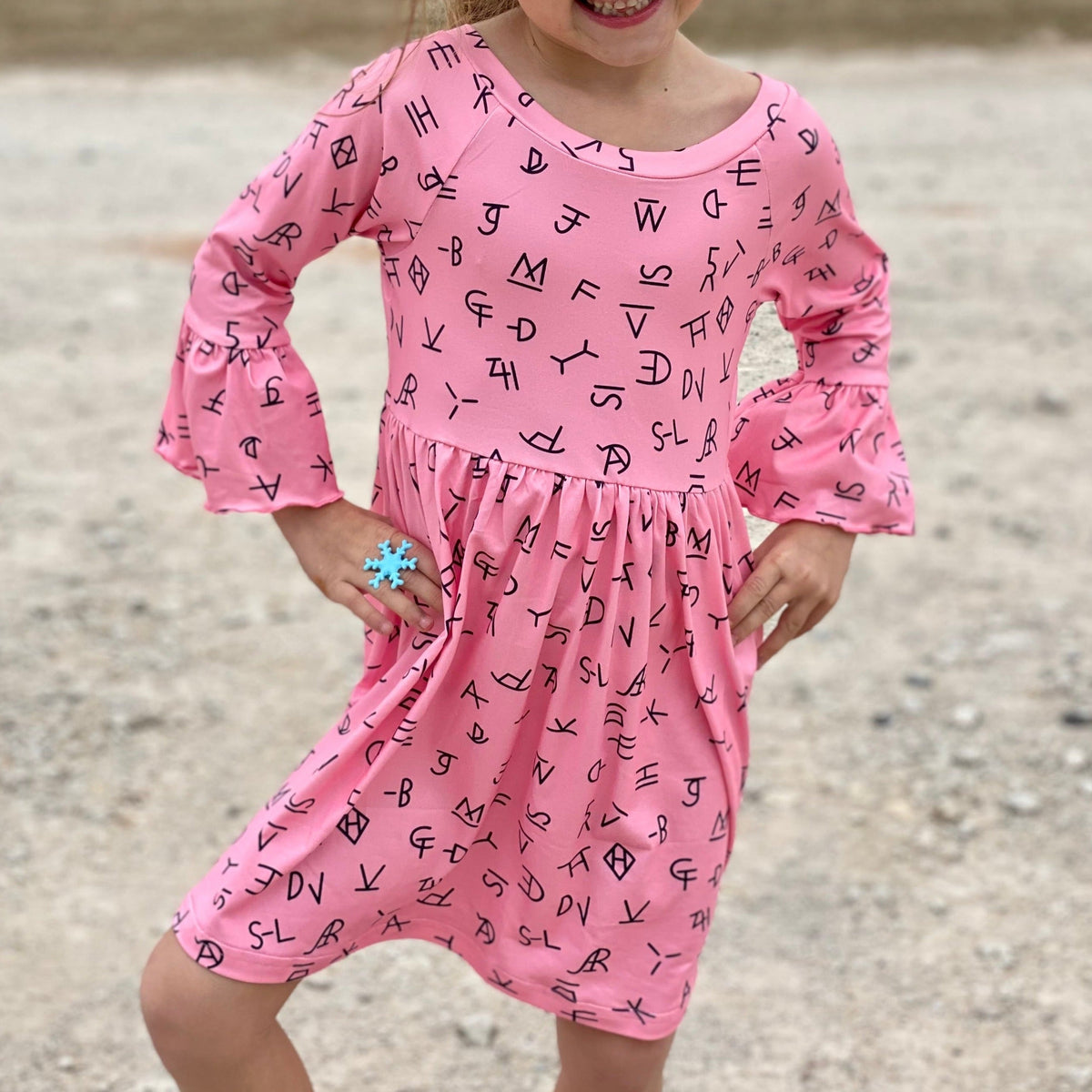 Pink Brand Print Long Sleeve Dress (6-7) (Sold pack 2)