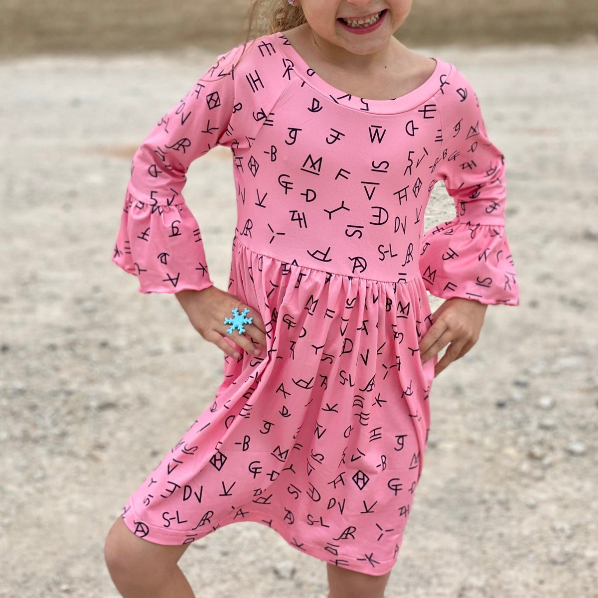 Pink Brand Print Bell Sleeve Dress, 0-5T (Sold pack of 7)