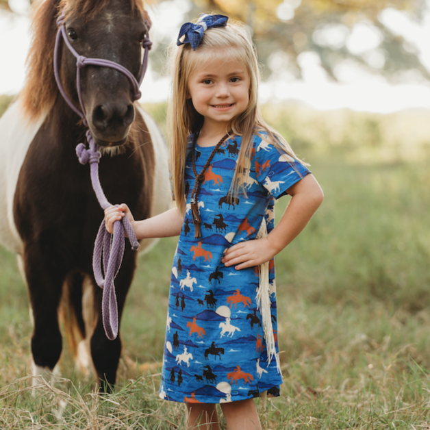 Blue Running Horse Dress, 0-5T (WSP 50% off, Sold in pack 10)