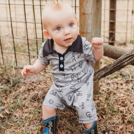 BOYS ROMPER GREY BRAND, 0-12-18M (Sold pack of 6)