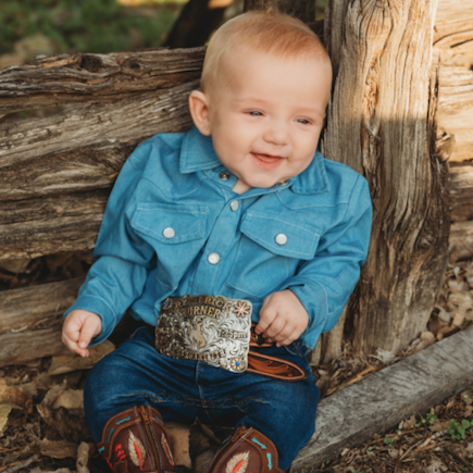 Light Denim LS Pearl Snap Onesie, 0-18M (Sold pack of 6)