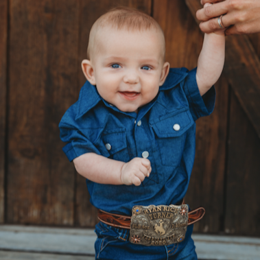 Dark Denim SS Pearl Snap Onesie, 0-18M (Sold pack of 6)