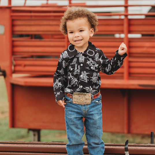 BOYS LONG SLEEVE Wild West PRINT PEARL SNAP