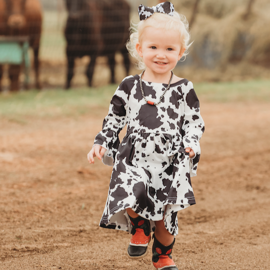 Cowprint Bell Sleeve Dress Toddler, 0-5T (Sold pack of 7)