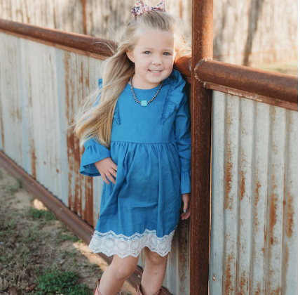 Denim Ruffle Long Sleeve Dress, 6-12-5T (WSP 50% off, Sold in pack 10)